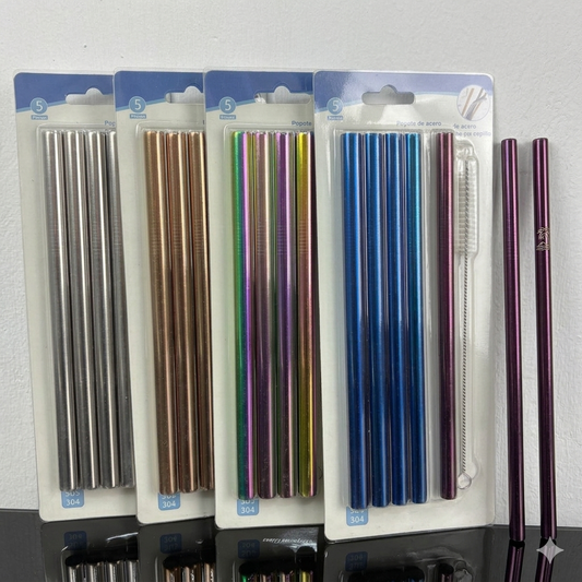 Paquete de 4 popotes de metal