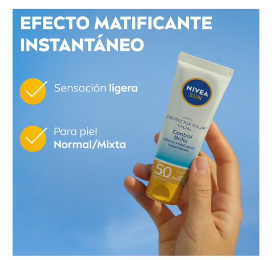 Protector Solar Facial NIVEA SUN Control Brillo FPS 50 | Efecto Mate 50ml