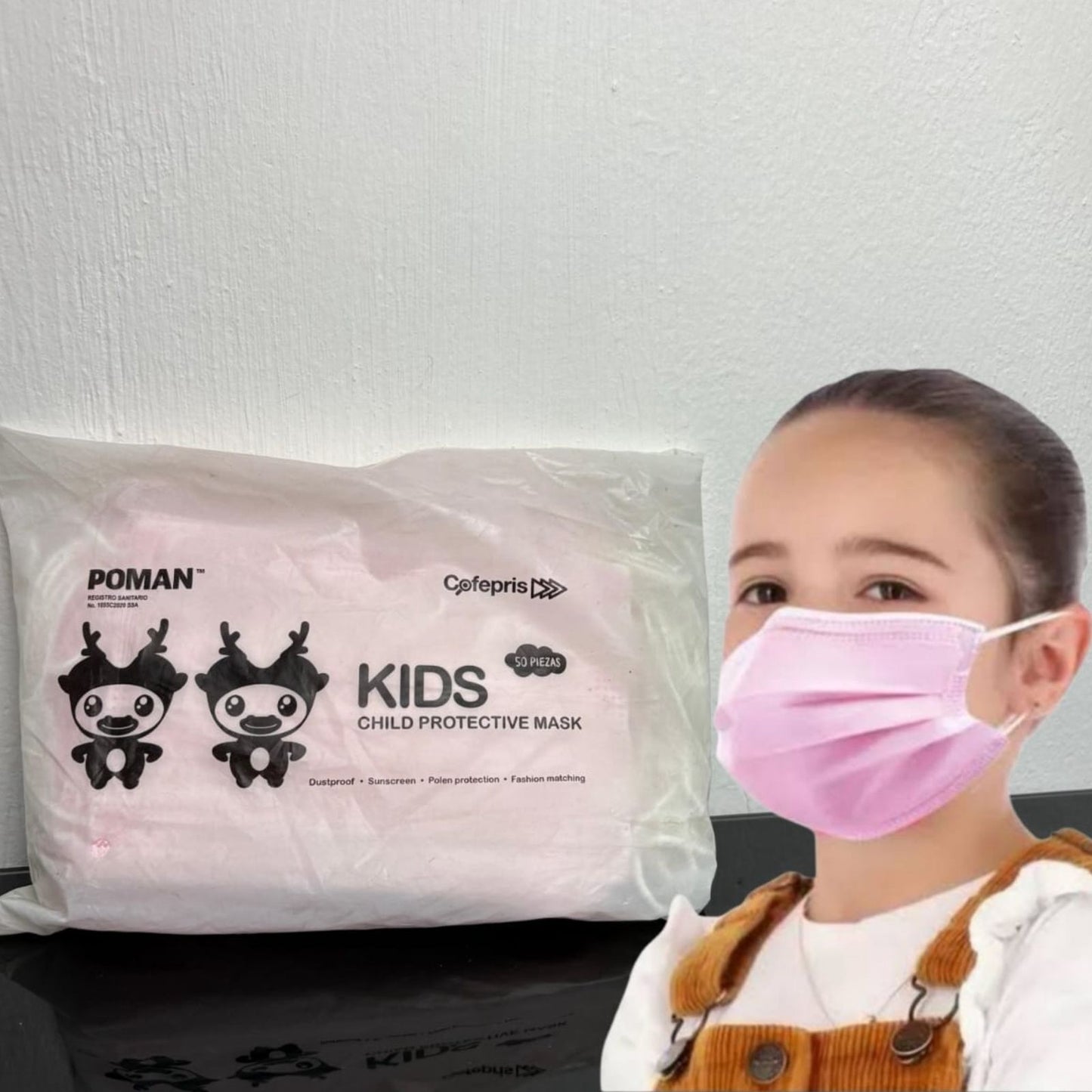 Cubrebocas poman rosa infantil