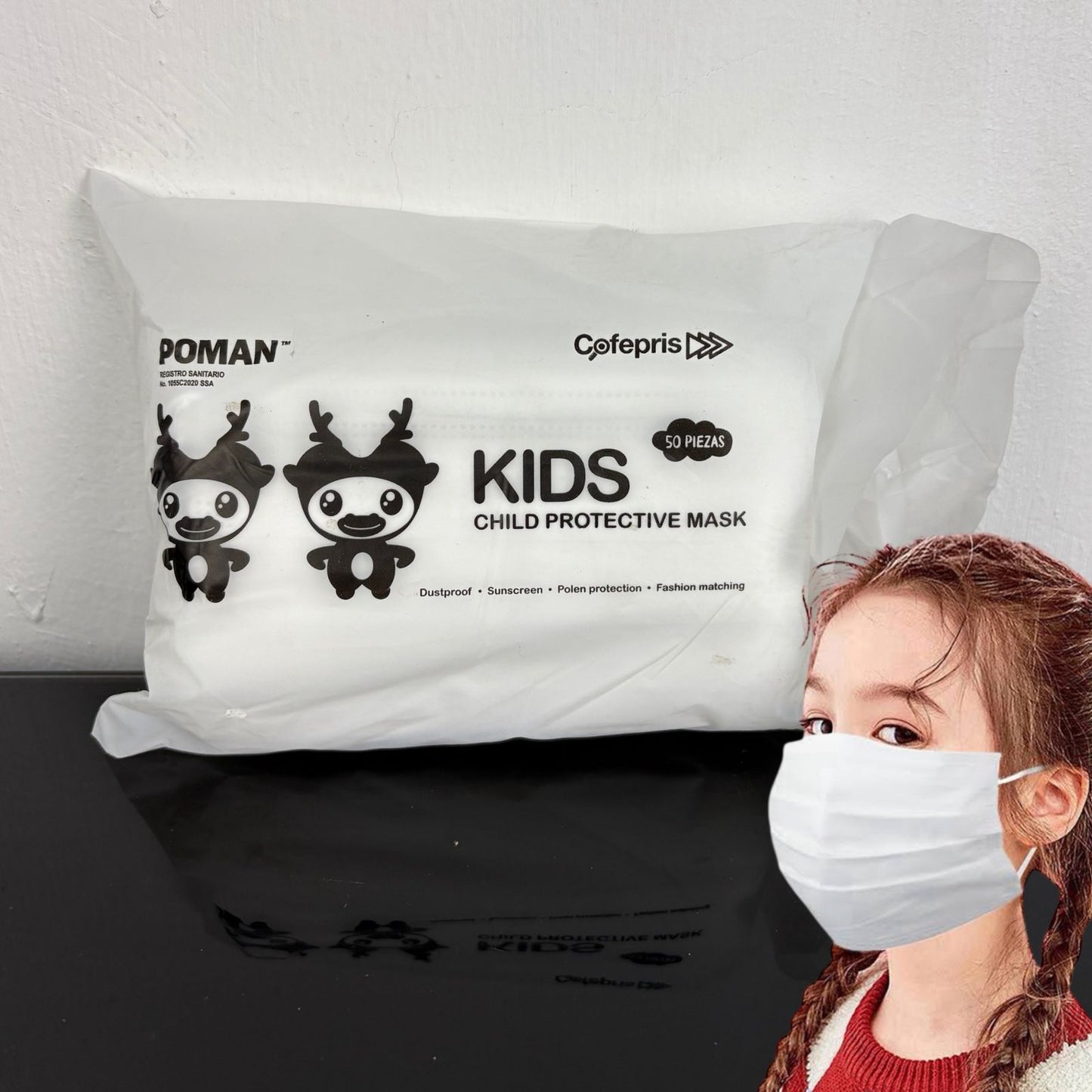 Cubrebocas poman blanco niño