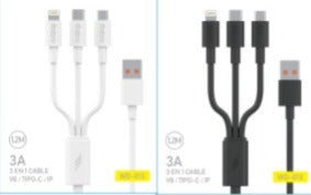 CABLE 3 EN 1 ORIGINAL TPE 3.0A 1.2M
