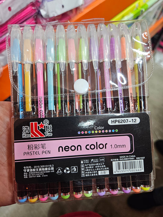 Blister 12 colores neon pluma gel