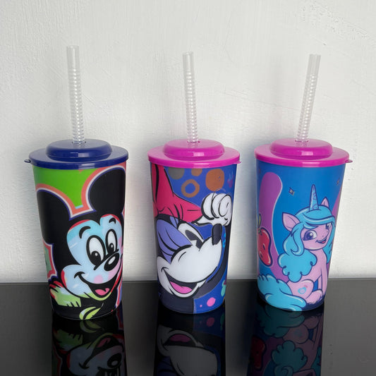 Vaso Lenticular Con Popote Estampado