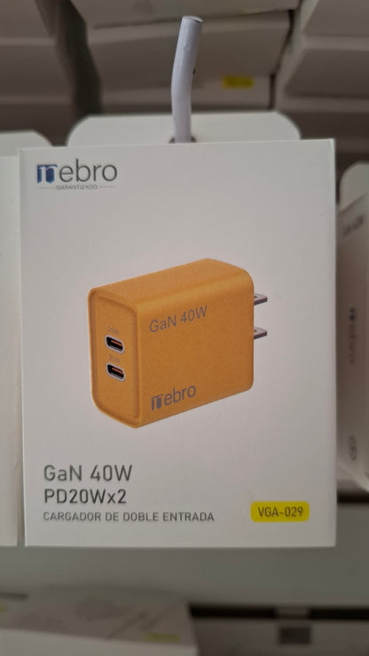 Cargador GaN Dobre Entrada Tipo-C 40w (20w+20w)